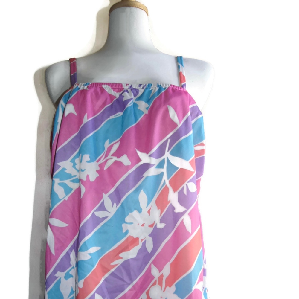 Vintage ILGWU Tankini Swim Top Women Pink Blue
